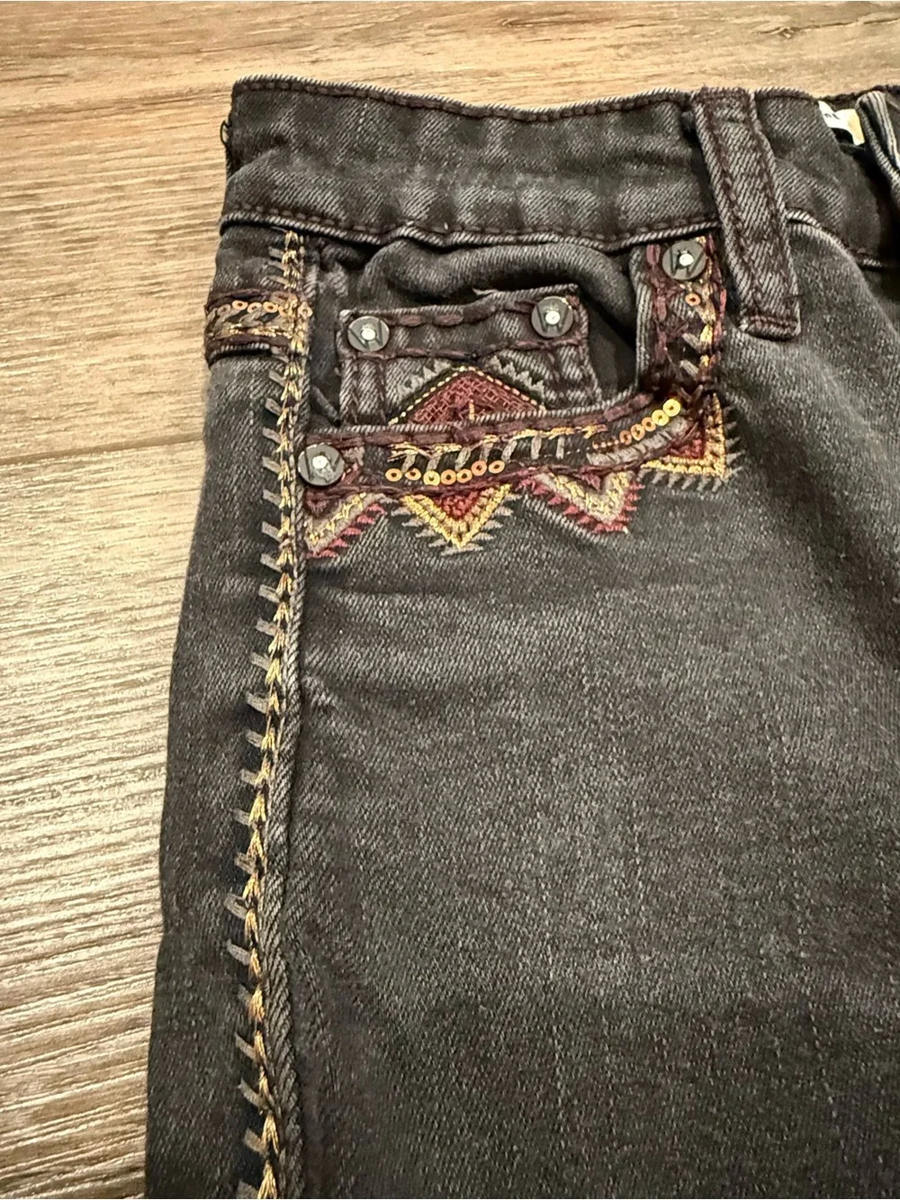 Western Blue Kids Black Flared Jeans with Embroidered and Embellished Details
